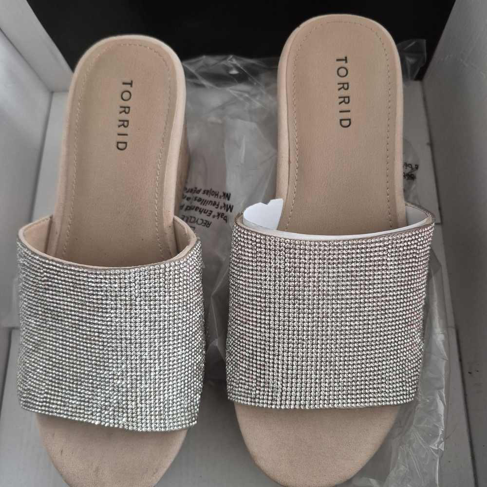Torrid Beige Rhinestone Cork Wedges - Picture 2 of 5